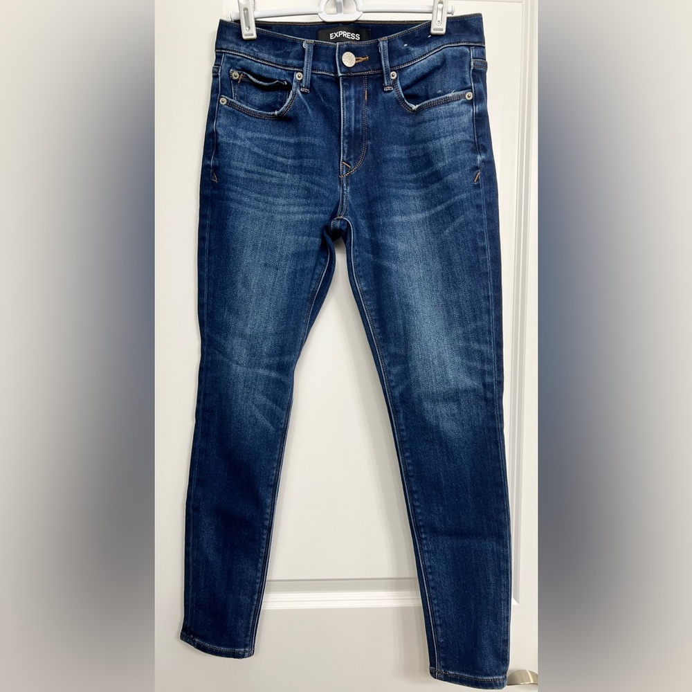 Express Women’s Dark Blue Straight Leg Jeans 4S Fleece Feel Lining